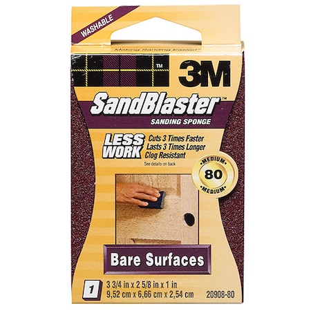3M 3-3/4" x 2-5/8" x 1" SandBlaster Sanding Sponge, 80-Grit 20908-80